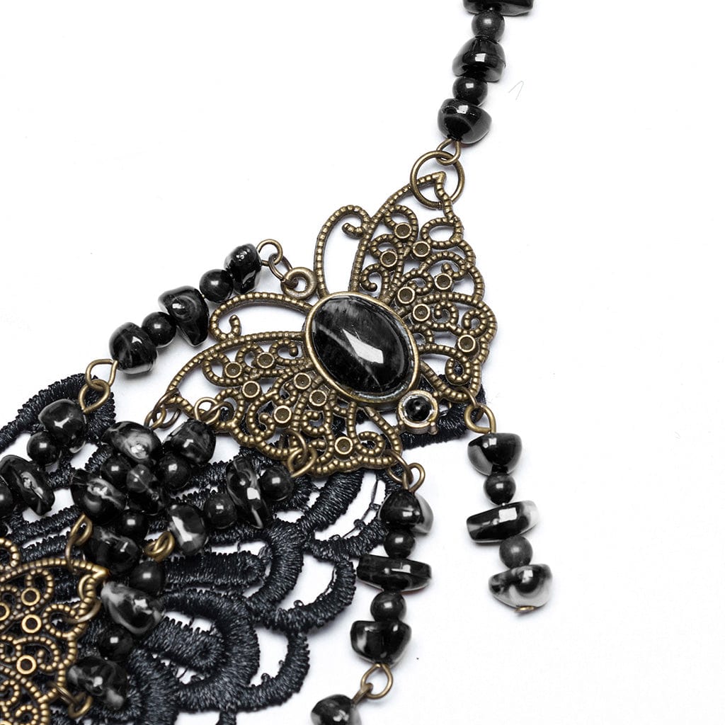 Women's Steampunk Irregular Beaded Butterfly Necklace Black - Image 8