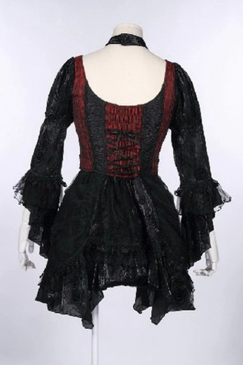 Women's Steampunk Irregular Lace Splice Halterneck Dress - Image 3