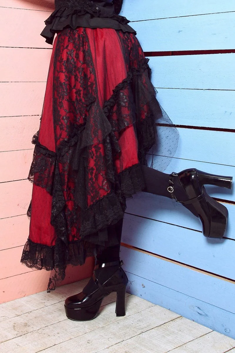 Women's Steampunk Irregular Lace Splice Layered Skirt - Image 3