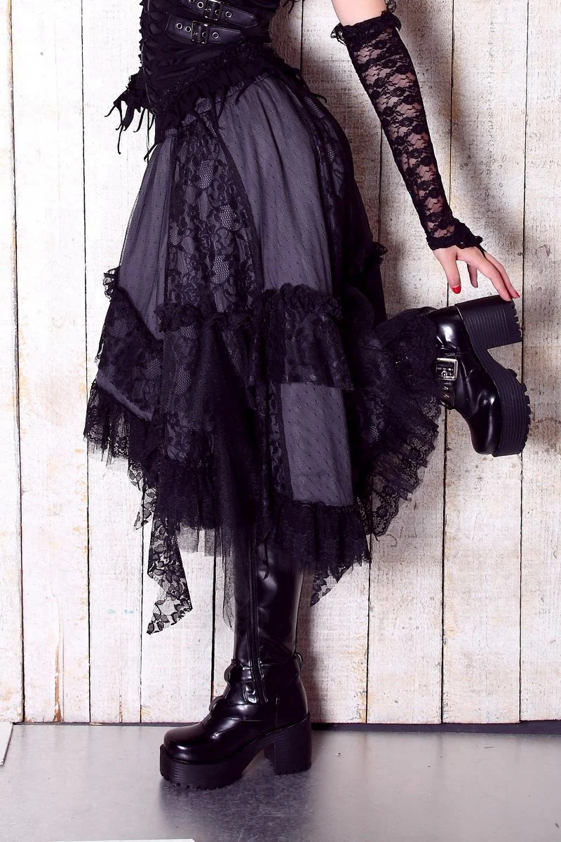 Women's Steampunk Irregular Lace Splice Layered Skirt - Image 8