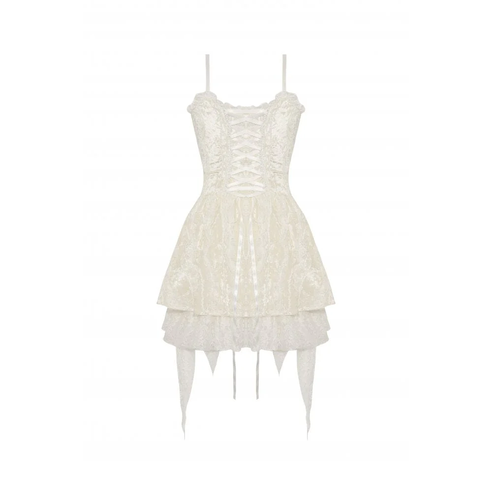 Women's Steampunk Irregular Lace-up Layered Slip Dress - Image 12