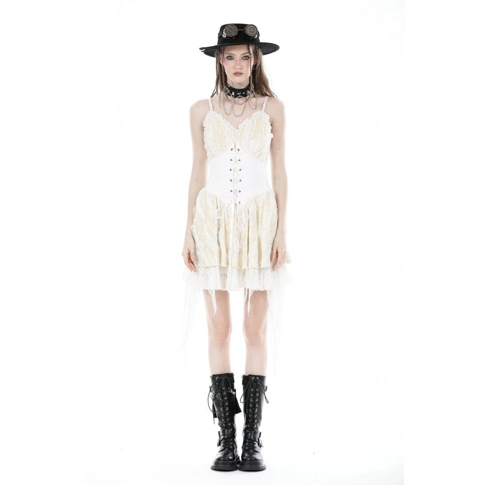 Women's Steampunk Irregular Lace-up Layered Slip Dress - Image 5