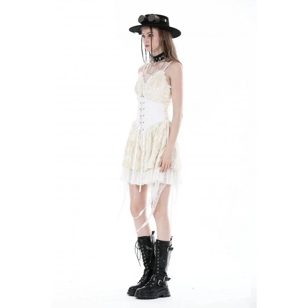 Women's Steampunk Irregular Lace-up Layered Slip Dress - Image 8
