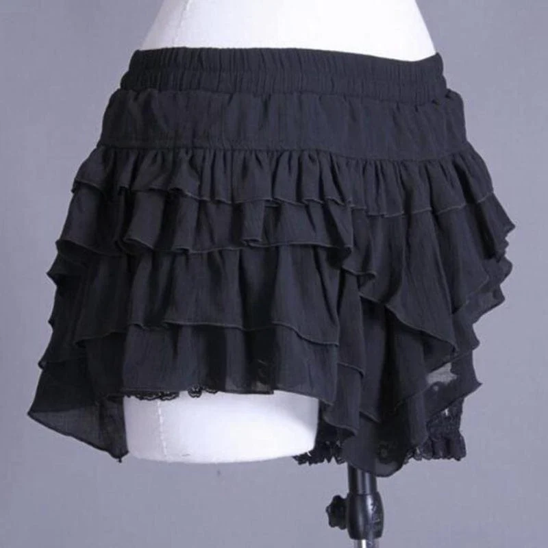 Women's Steampunk Irregular Layered Divided Shorts with Garter - Image 7