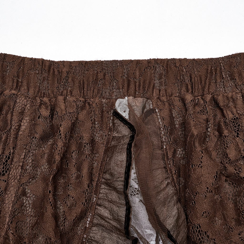 Women's Steampunk Lace Hem Drawstring Skirt Coffee - Image 7