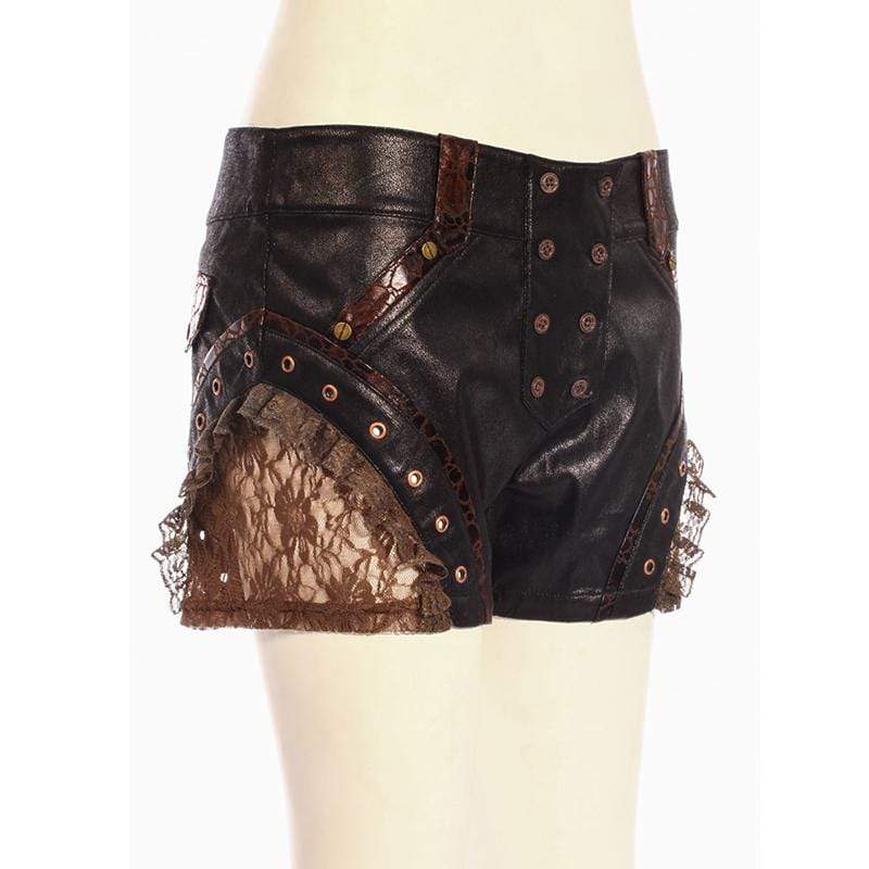 Women's Steampunk Leather & Lace Shorts - Image 3