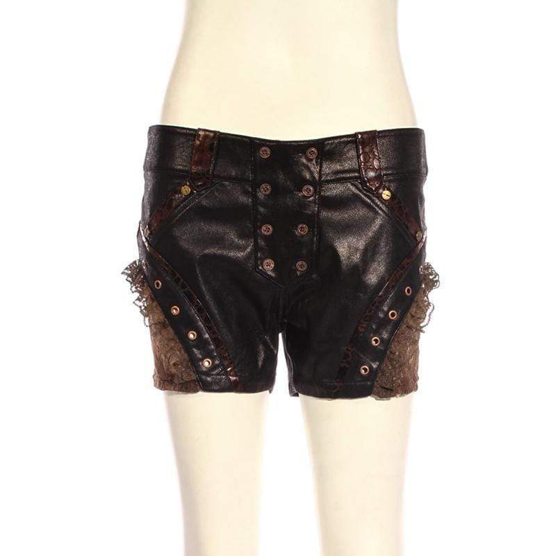 Women's Steampunk Leather & Lace Shorts - Image 4