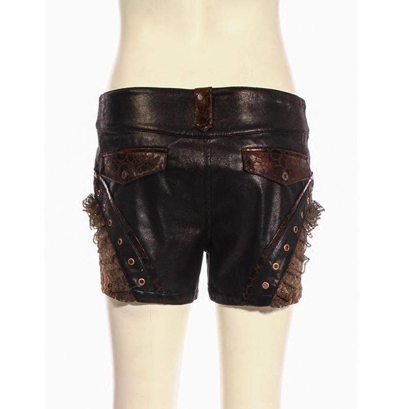 Women's Steampunk Leather & Lace Shorts - Image 5