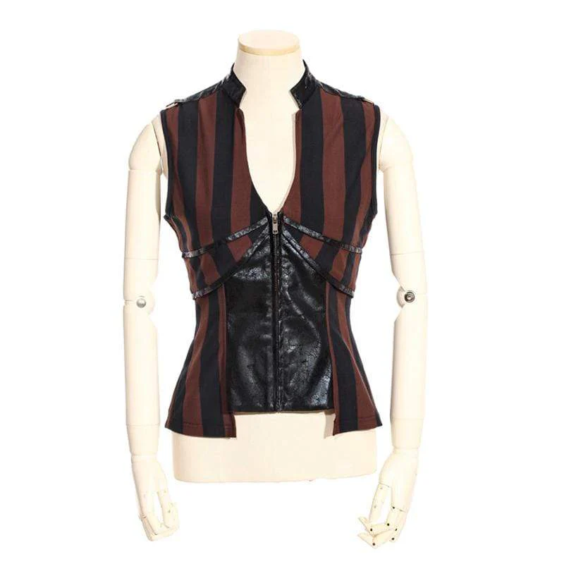 Women's Steampunk Leather Striped Vest - Image 4