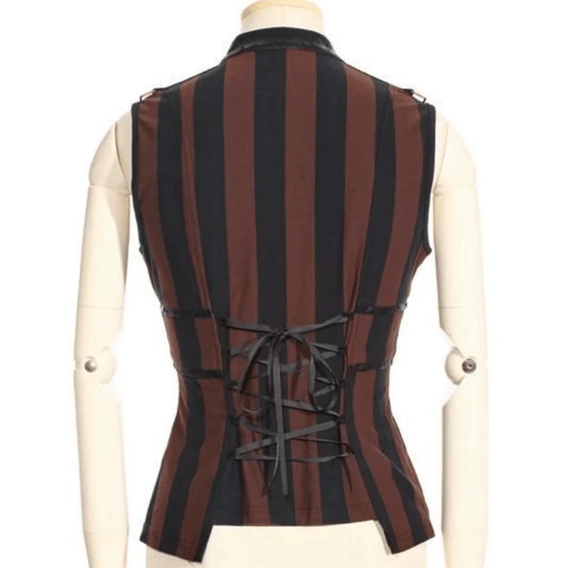 Women's Steampunk Leather Striped Vest - Image 5