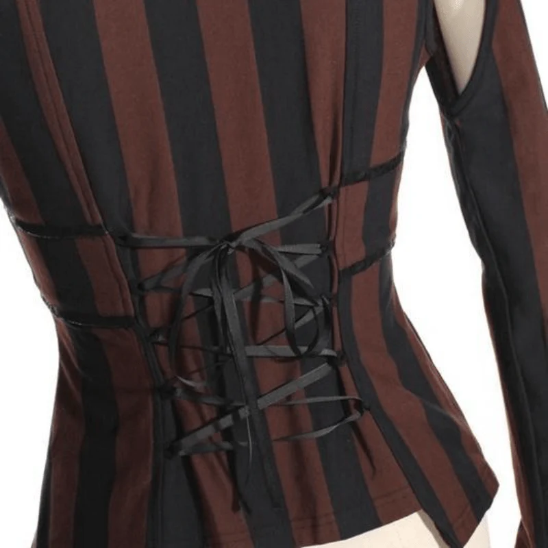 Women's Steampunk Leather Striped Vest - Image 8