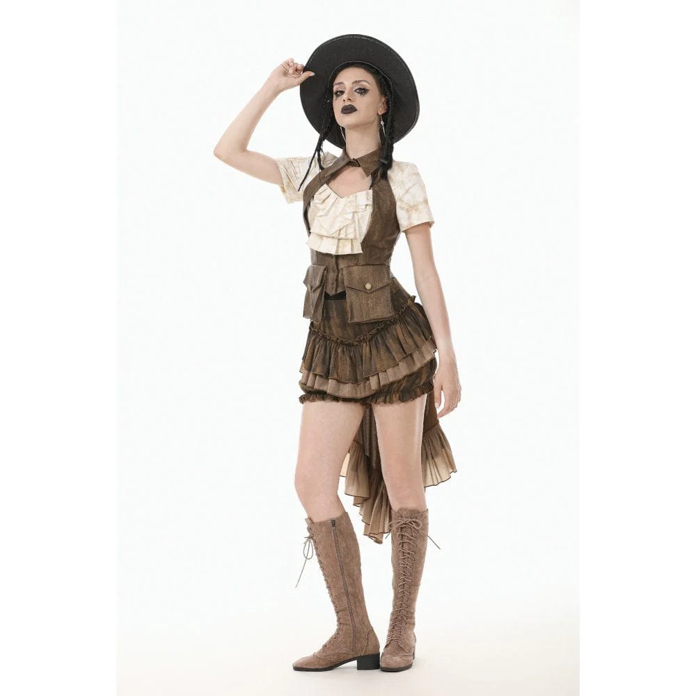 Women's Steampunk Tailcoat Bloomers with Anchor Buttons and Ruffled Trim - Image 7