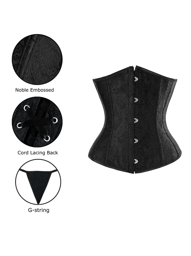 Women's Steampunk Retro Brocade Boned Underbust Waist Training Corset - Image 4