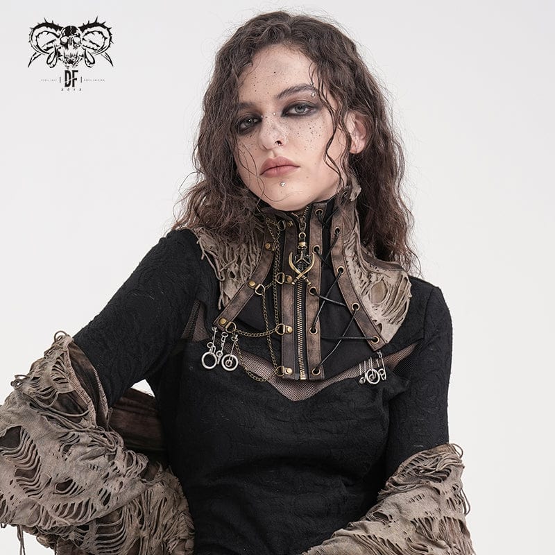 Women's Steampunk Ripped Chain Neckwear Black-Coffee - Image 3