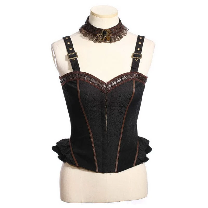 Women's Steampunk Ruffled Buckles Bustier with Choker - Image 3