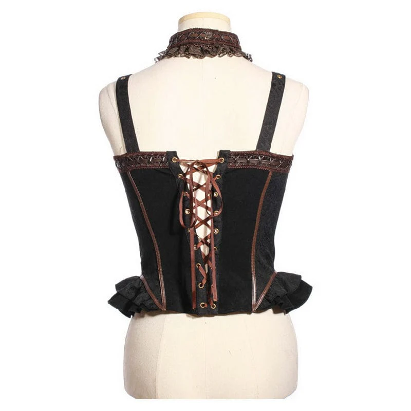 Women's Steampunk Ruffled Buckles Bustier with Choker - Image 4