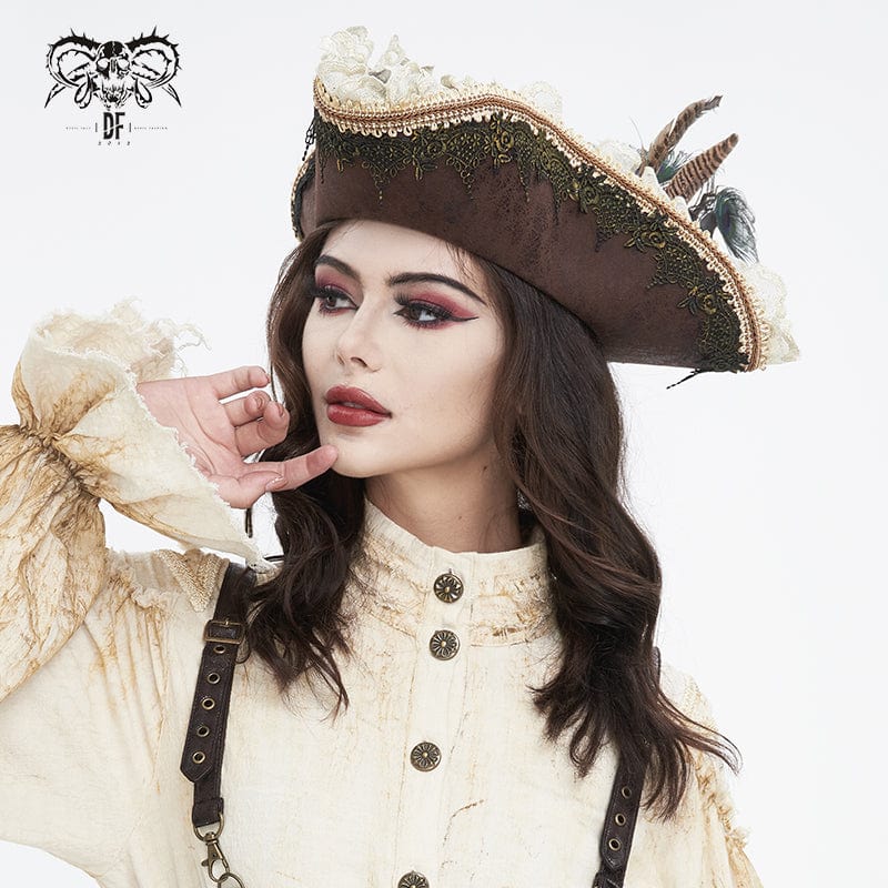 Women's Steampunk Ruffled Lace Splice Feather Hat - Image 2