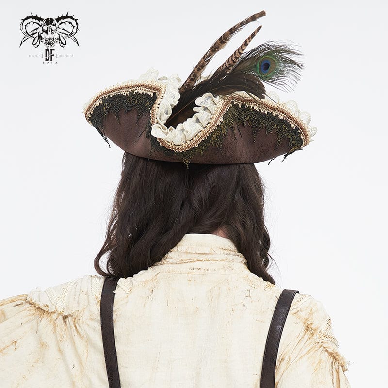 Women's Steampunk Ruffled Lace Splice Feather Hat - Image 4