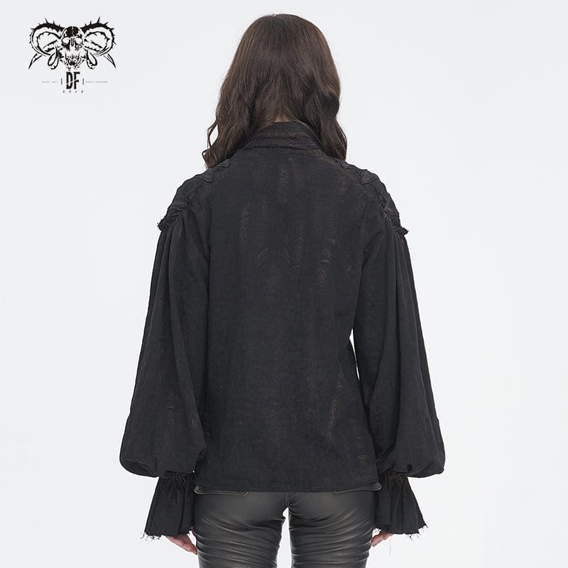 Women's Steampunk Stand Collar Puff Sleeved Shirt - Image 4