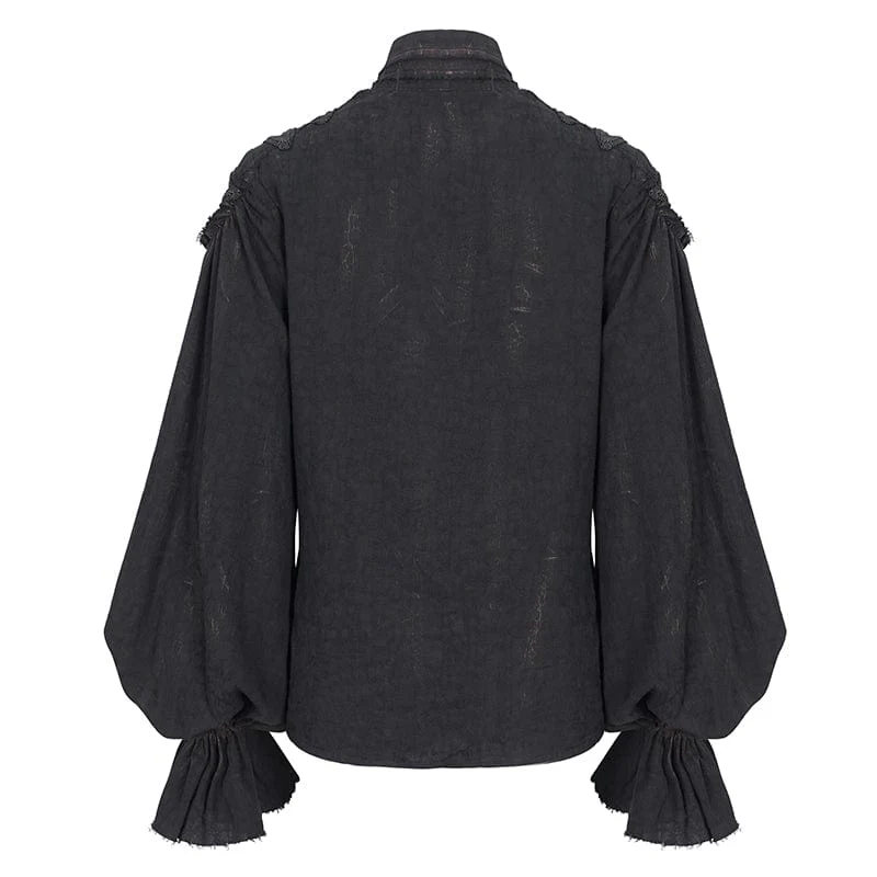 Women's Steampunk Stand Collar Puff Sleeved Shirt - Image 9