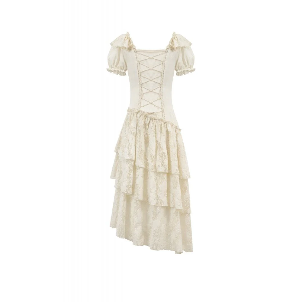Women's Stempunk Asymmetric Layered Falbala Puff Short Sleeved Dress Graduation Dress - Image 10