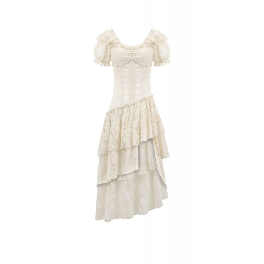 Women's Stempunk Asymmetric Layered Falbala Puff Short Sleeved Dress Graduation Dress - Image 11