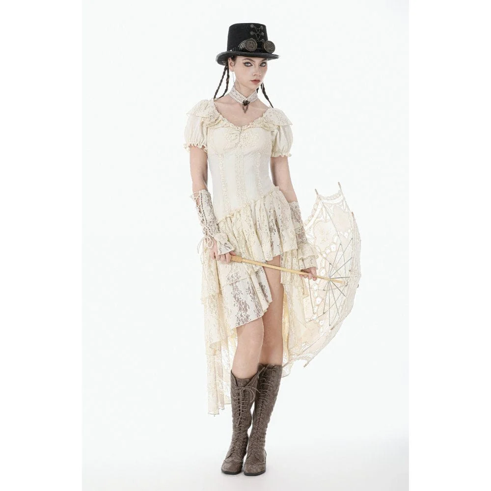 Women's Stempunk Asymmetric Layered Falbala Puff Short Sleeved Dress Graduation Dress - Image 5