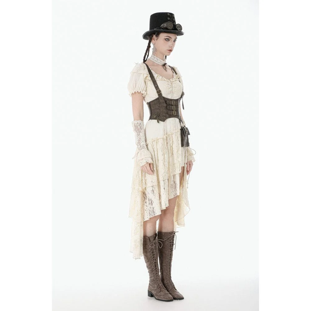 Women's Stempunk Asymmetric Layered Falbala Puff Short Sleeved Dress Graduation Dress - Image 7