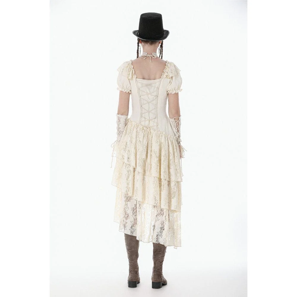 Women's Stempunk Asymmetric Layered Falbala Puff Short Sleeved Dress Graduation Dress - Image 9