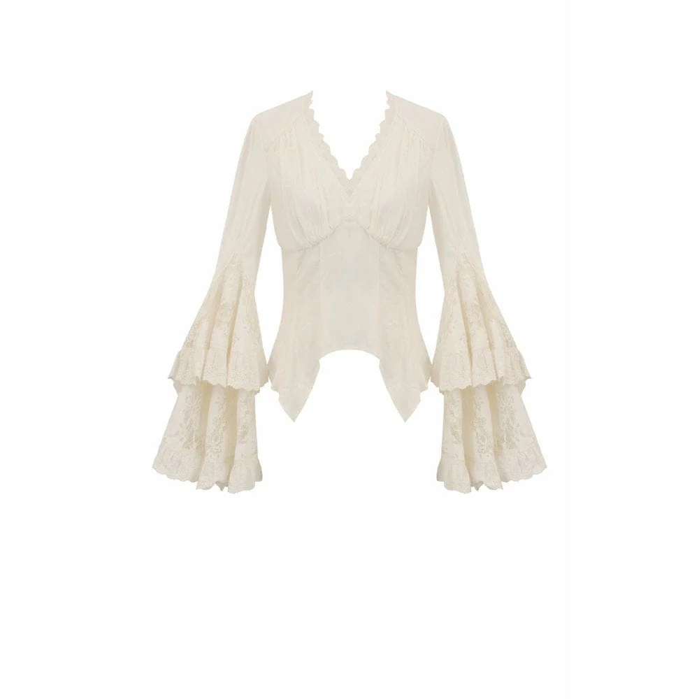 Women's Stempunk Lace-up Layered Flared Sleeved Shirt - Image 9