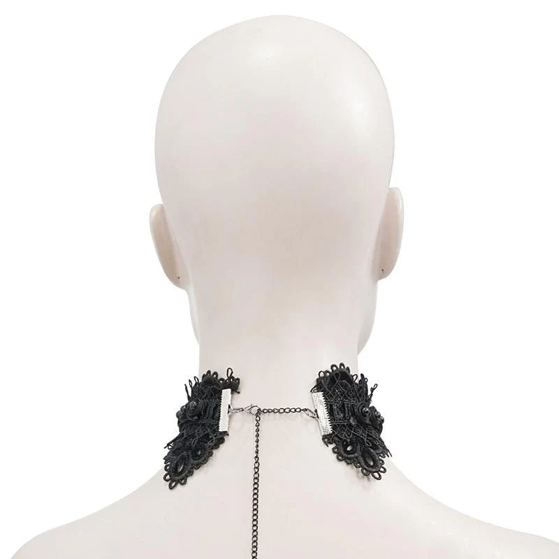 Women's Victorian Gothic Black Broad Scalloped Lace Choker - Image 2