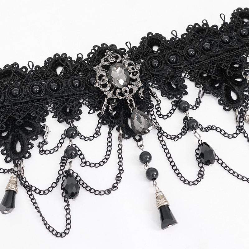 Women's Victorian Gothic Black Broad Scalloped Lace Choker - Image 3