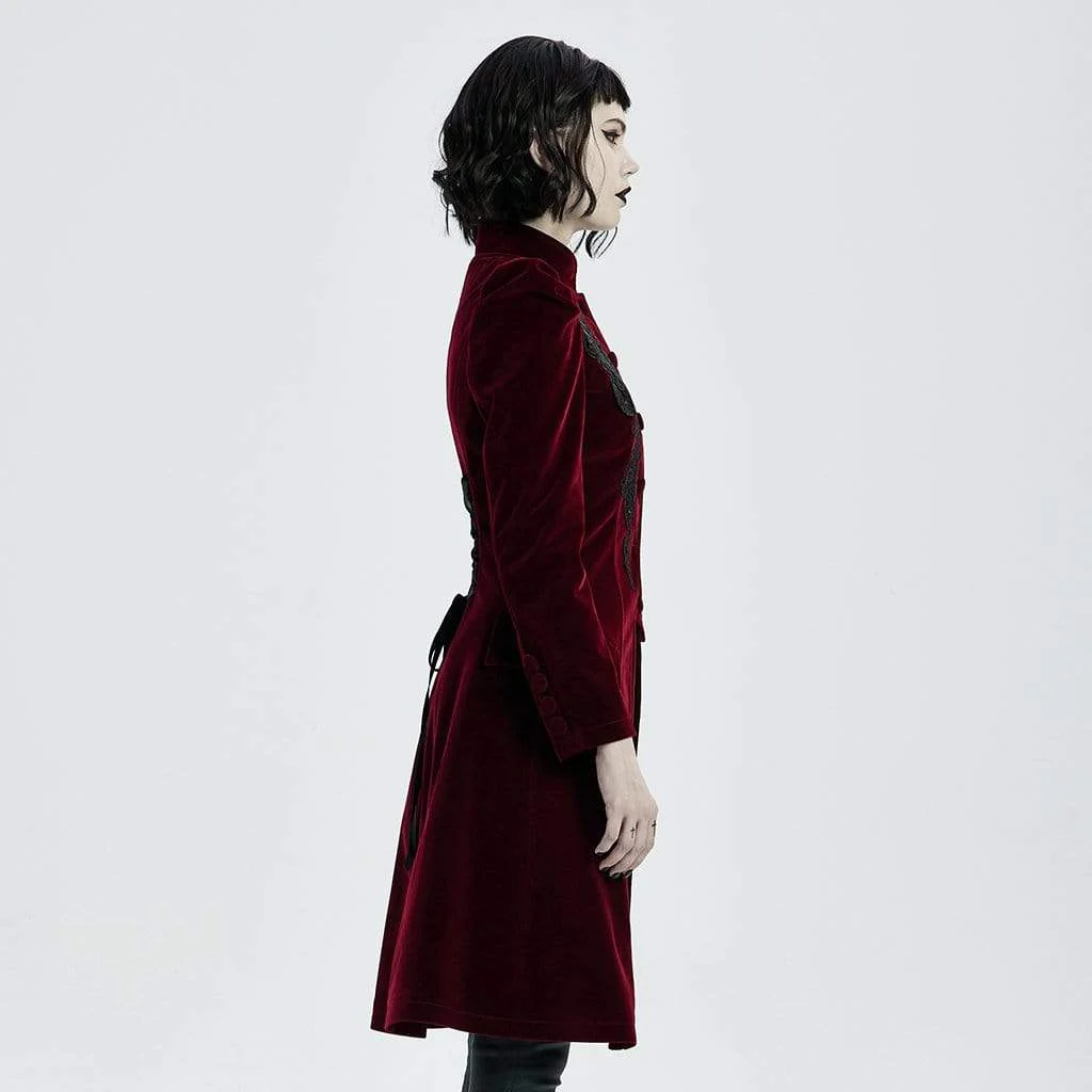Women's Victorian Gothic Stand Collar Floral Woolen Dovetail Coats - Image 2