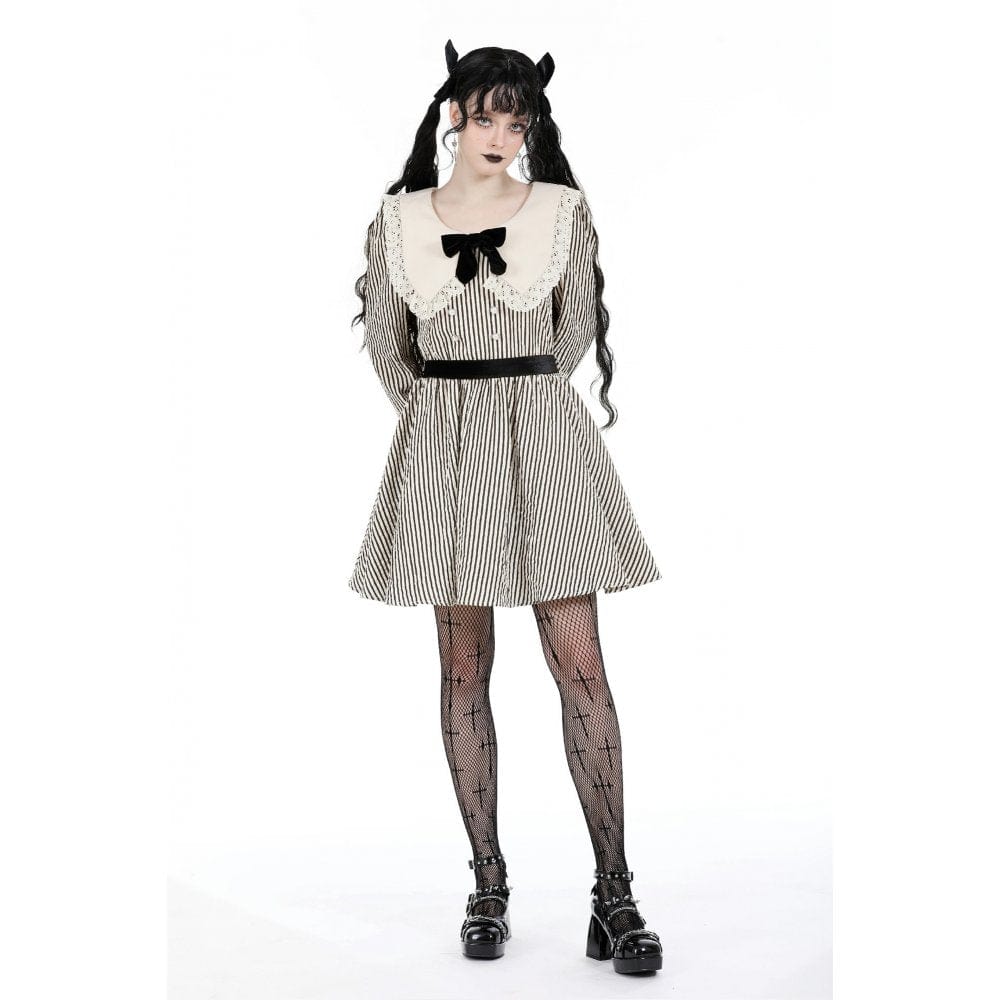 Women's Vintage Doll Collar Striped Dress - Image 5