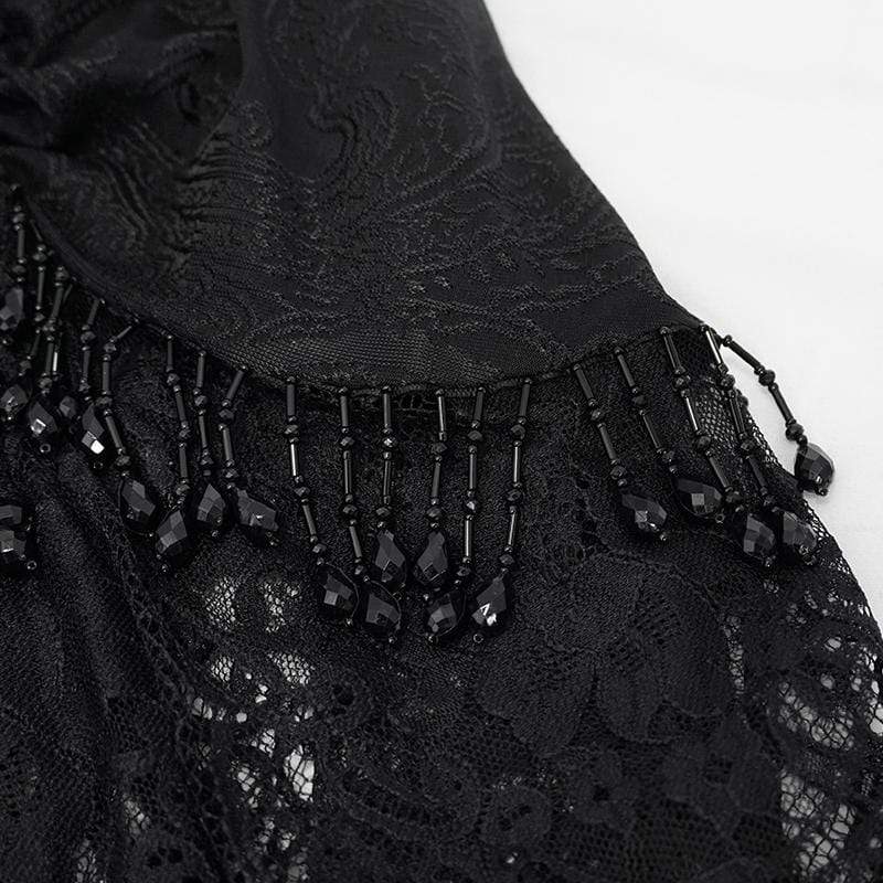 Women's Vintage Gothic Black Laced Trimmed Flared Trousers - Image 4