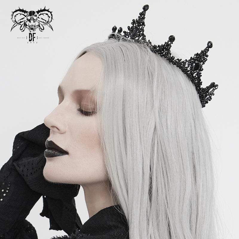 Women's Vintage Gothic Black Stone Studded Tiara - Image 2