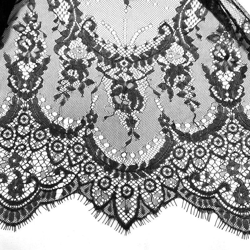 Women's Vintage Gothic Black Velvet and Delicate Lace Asymmetrical Jacket - Image 5