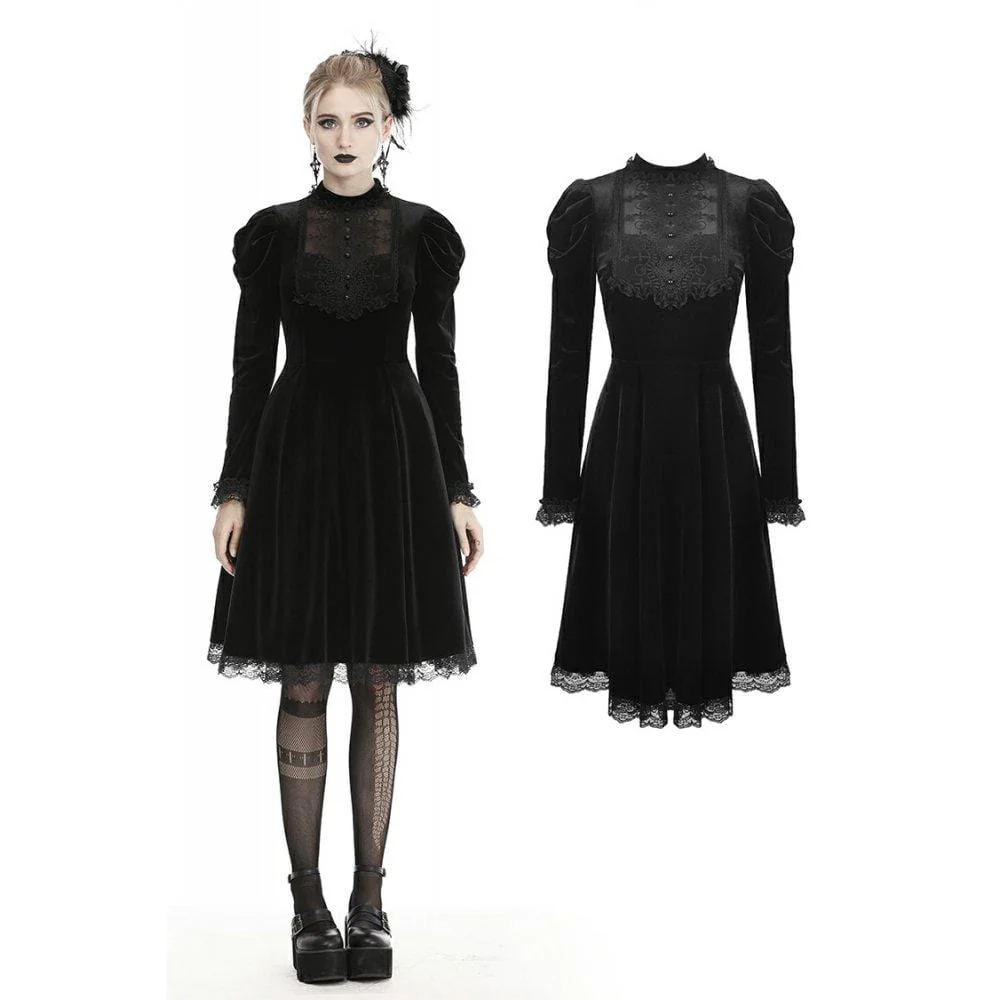 Women's Vintage Lace Collar Velet Dresses