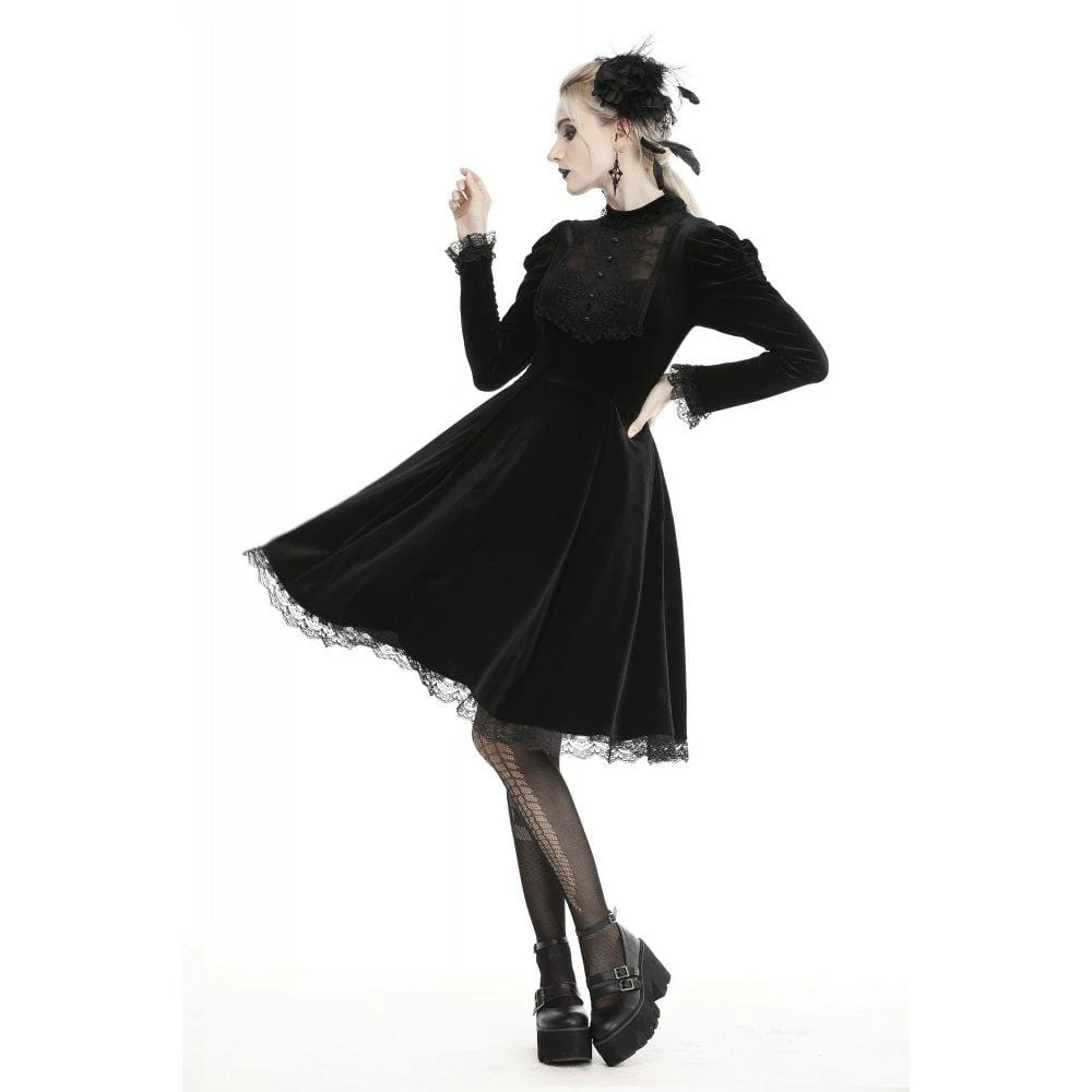Women's Vintage Lace Collar Velet Dresses - Image 4