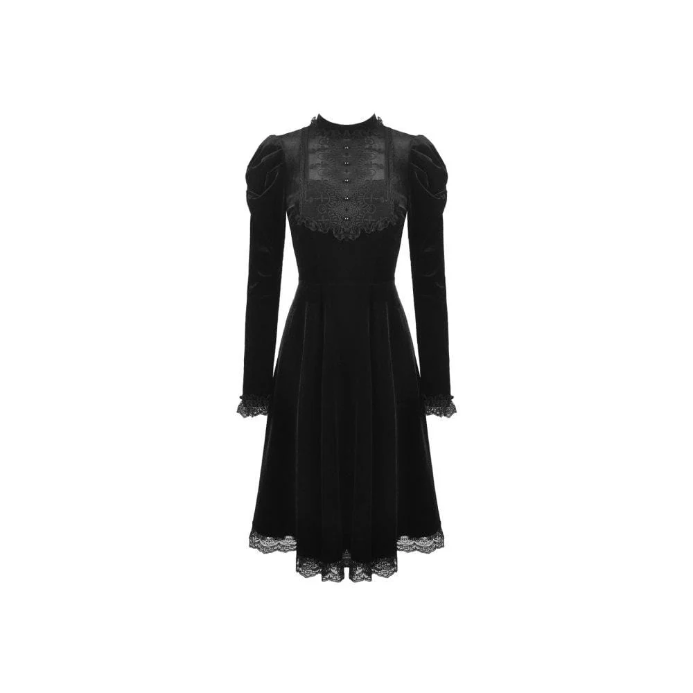 Women's Vintage Lace Collar Velet Dresses - Image 6