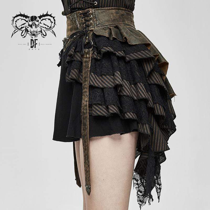 Women's Vintage Lace-up Sashes Ruffles Layered Skirts - Image 3