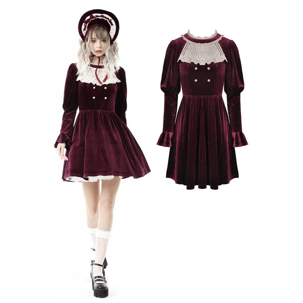 Women's Vintage Velet Court Dress Cosplay Dress Graduation Dress