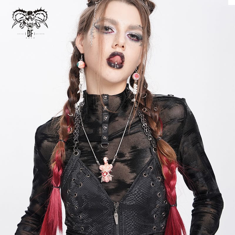 Women's Weirdcore Alien Mechanical Elements Necklace Pink - Image 4