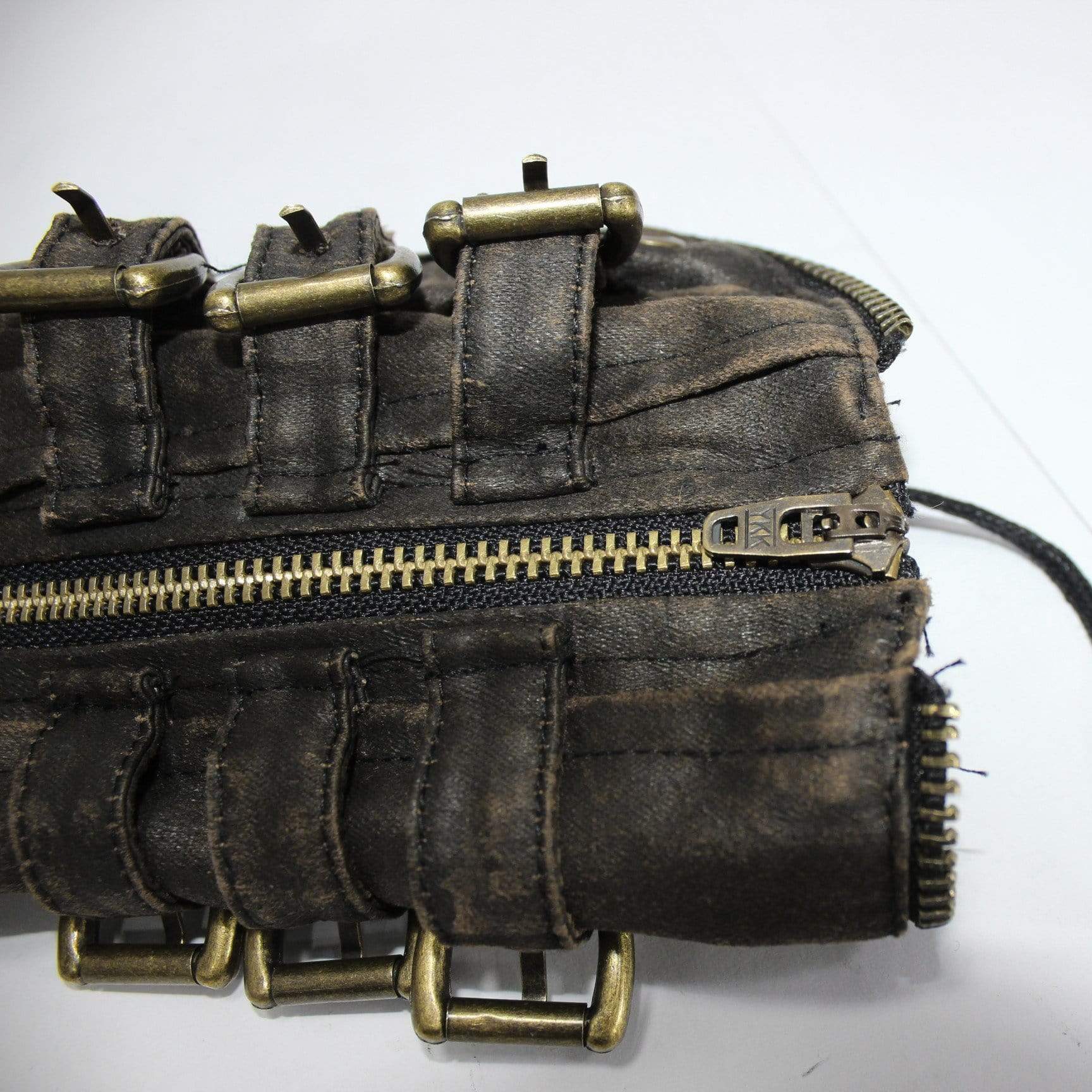 Women's Zipper Belt Rivets Faux Leather Gloves - Image 5