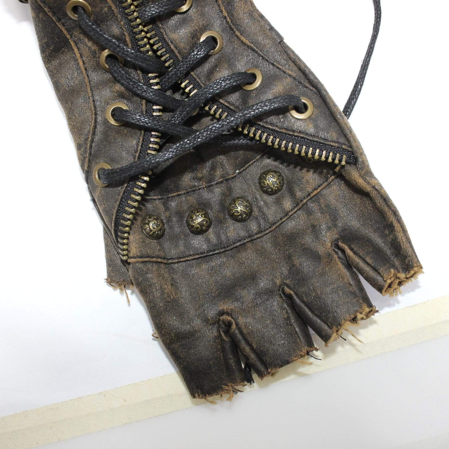 Women's Zipper Belt Rivets Faux Leather Gloves - Image 6