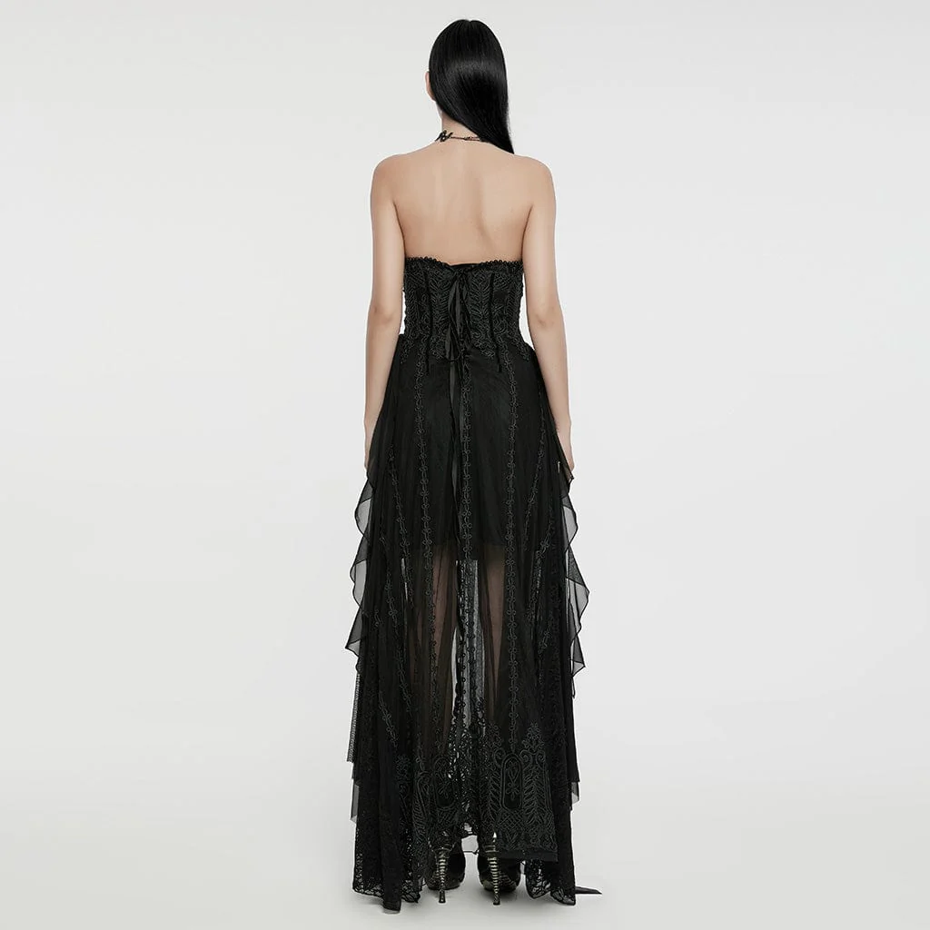 Women's Gothic Beaded Ruched Chiffon Splice Corset Dress Wedding Dress - Image 3
