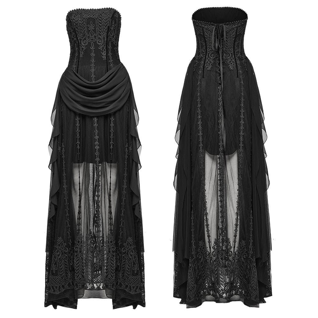 Women's Gothic Beaded Ruched Chiffon Splice Corset Dress Wedding Dress - Image 5