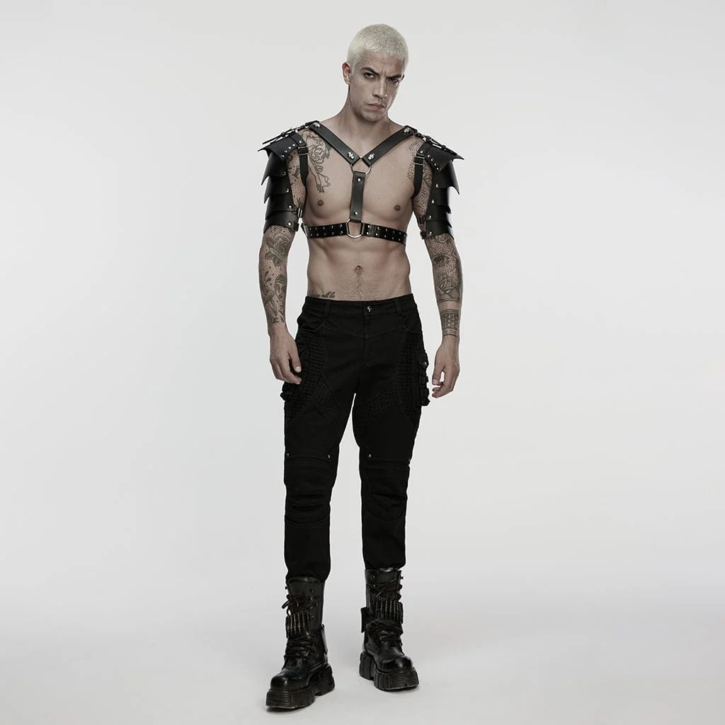 Men's Punk Skull Faux Leather Harness with Arm Guard - Image 3