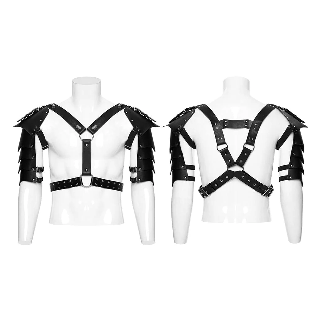 Men's Punk Skull Faux Leather Harness with Arm Guard - Image 4