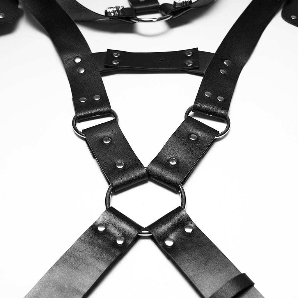 Men's Punk Skull Faux Leather Harness with Arm Guard - Image 7